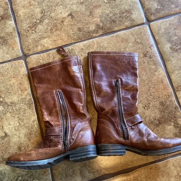 Bed Stu Distressed Brown Leather Mid Calf Moto Boots Size 8 - Picture 2 of 11